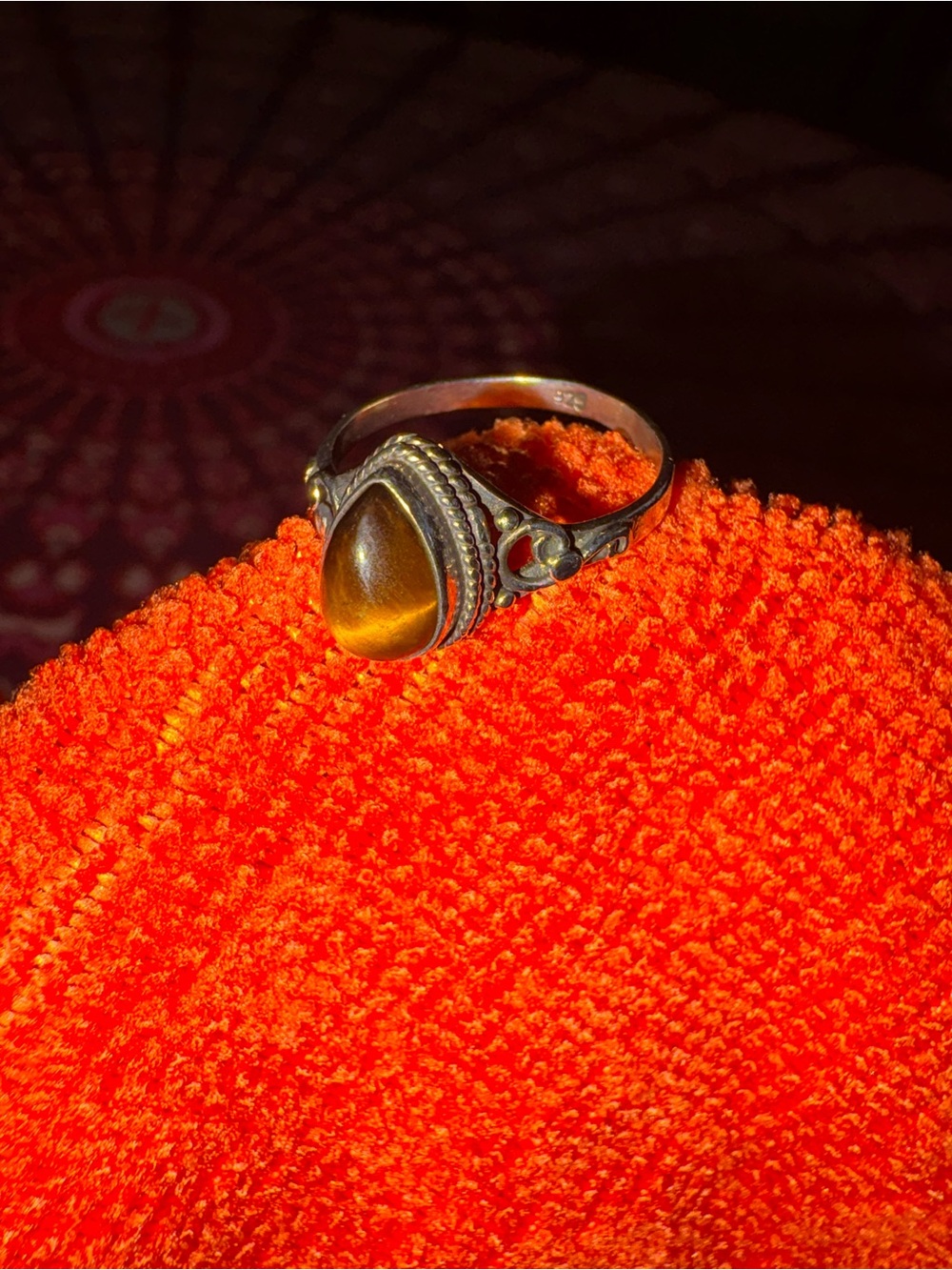 Sterling Silver Tiger's Eye Teardrop Ring in Brown